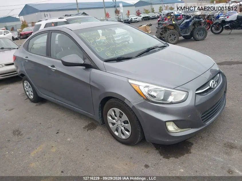 HYUNDAI ACCENT 2016, VIN KMHCT4AE2GU001512