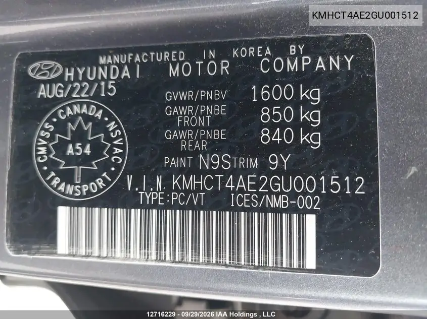 2016 HYUNDAI ACCENT VIN KMHCT4AE2GU001512 — фото 19