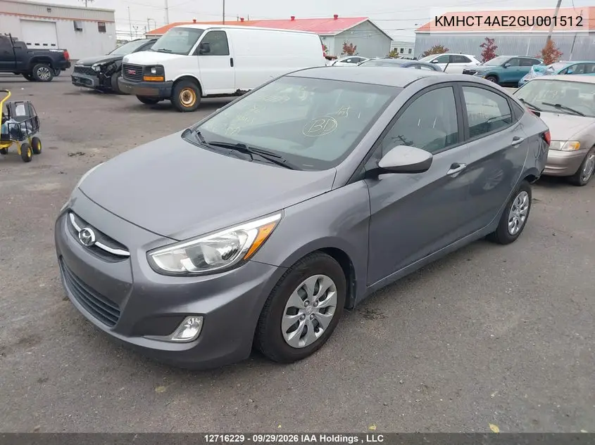 2016 HYUNDAI ACCENT VIN KMHCT4AE2GU001512 — фото 2