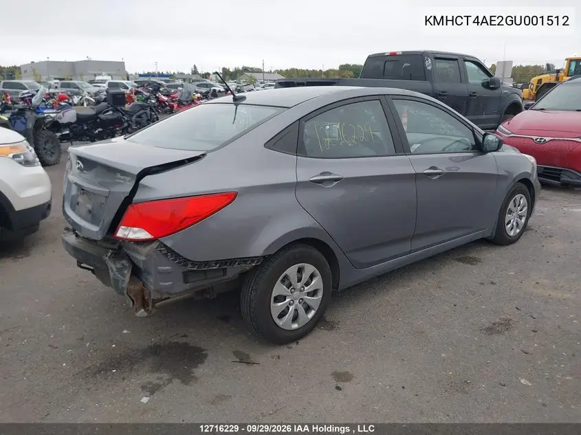 2016 HYUNDAI ACCENT VIN KMHCT4AE2GU001512 — фото 4