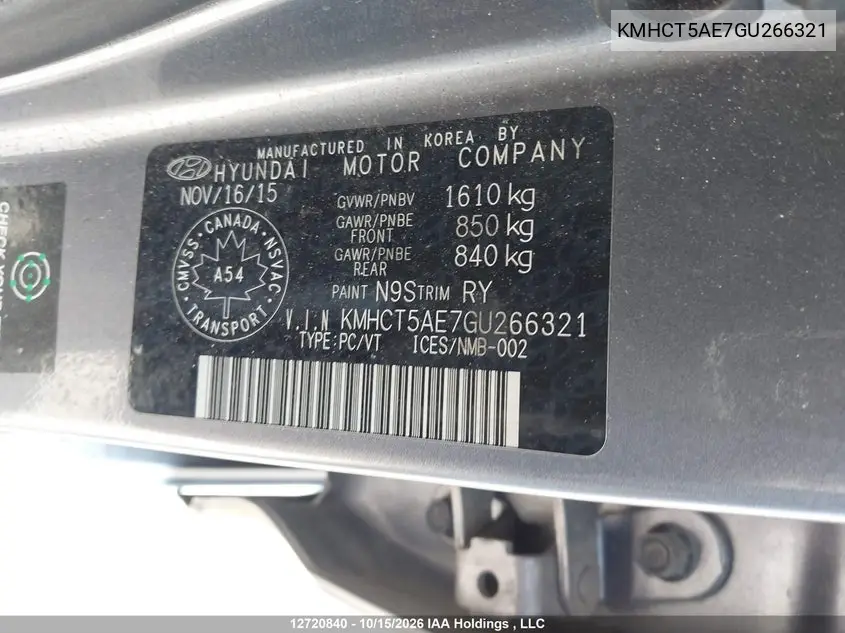 2016 HYUNDAI ACCENT VIN KMHCT5AE7GU266321 — фото 9