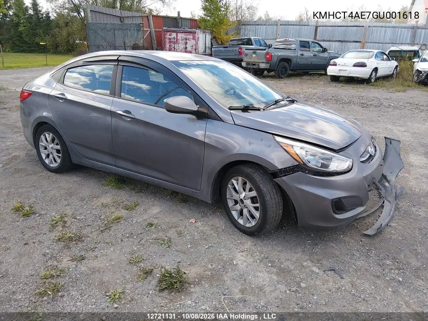 HYUNDAI ACCENT 2016, VIN KMHCT4AE7GU001618
