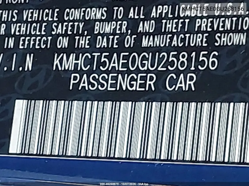 2016 HYUNDAI ACCENT VIN KMHCT5AE0GU258156 — фото 9