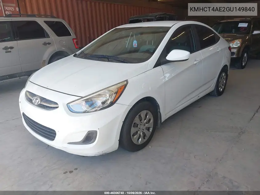 2016 HYUNDAI ACCENT VIN KMHCT4AE2GU149840 — фото 2