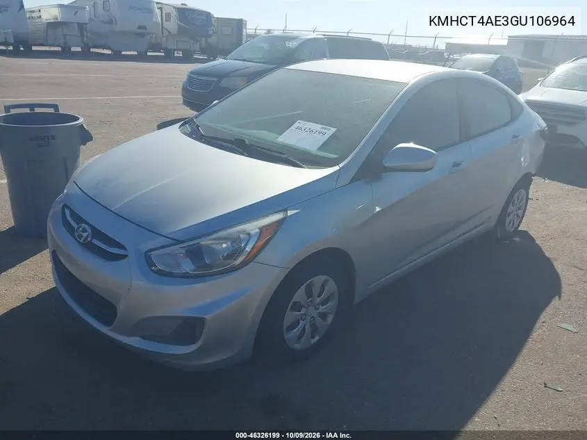 2016 HYUNDAI ACCENT VIN KMHCT4AE3GU106964 — фото 2