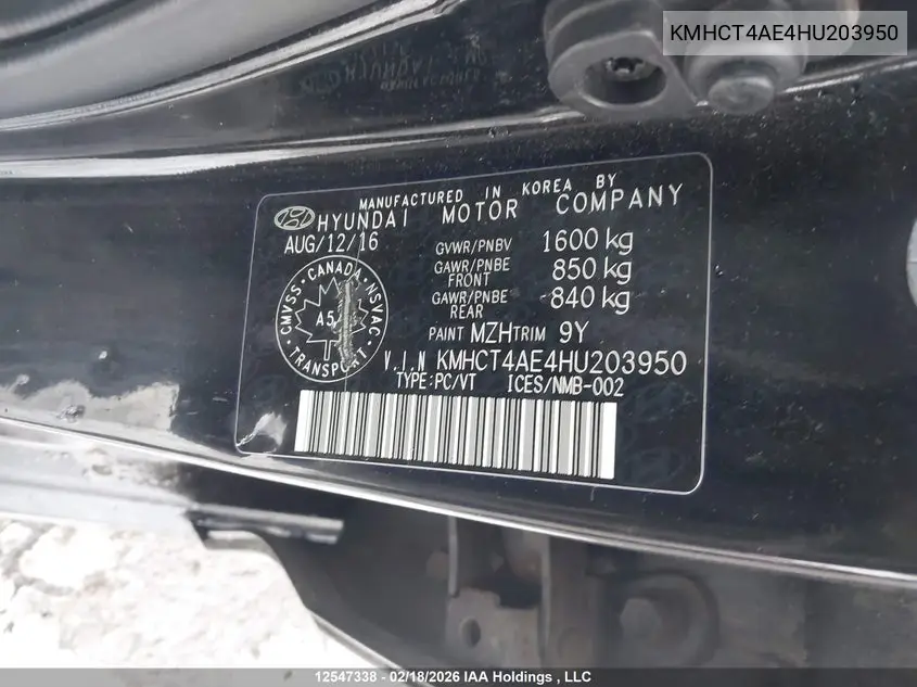 2017 HYUNDAI ACCENT VIN KMHCT4AE4HU203950 — фото 18