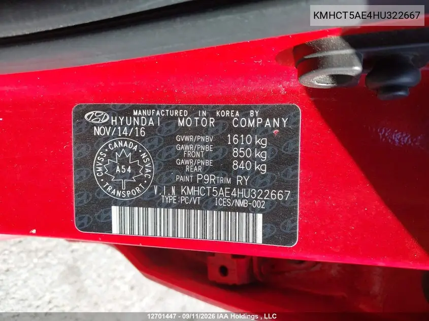 2017 HYUNDAI ACCENT VIN KMHCT5AE4HU322667 — фото 18