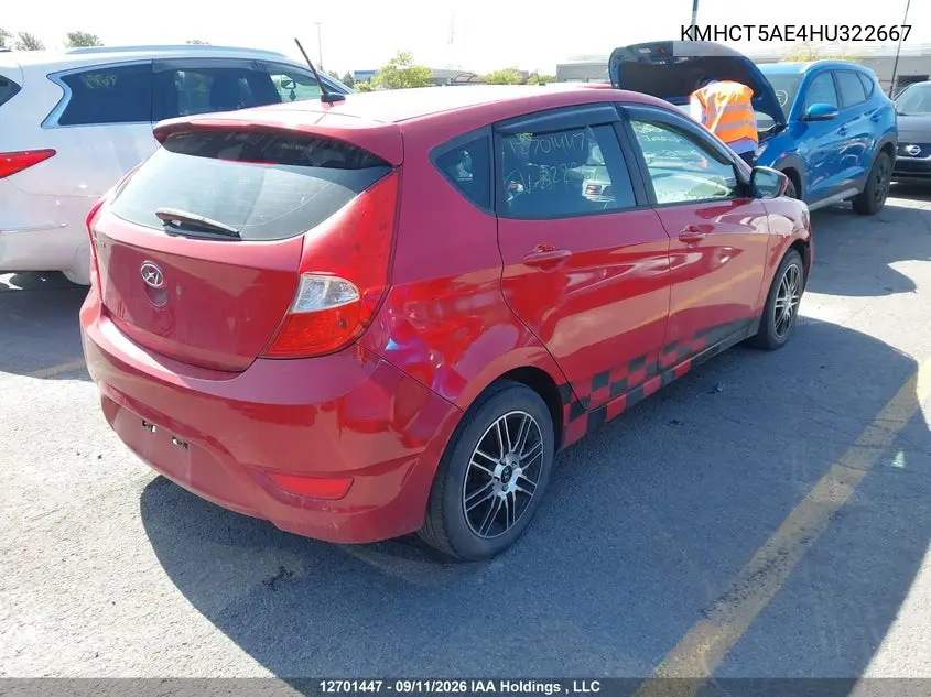 2017 HYUNDAI ACCENT VIN KMHCT5AE4HU322667 — фото 4