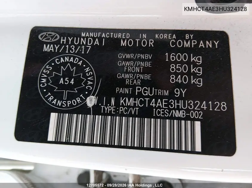 2017 HYUNDAI ACCENT VIN KMHCT4AE3HU324128 — фото 18