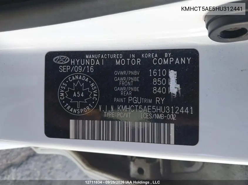 2017 HYUNDAI ACCENT VIN KMHCT5AE5HU312441 — фото 19