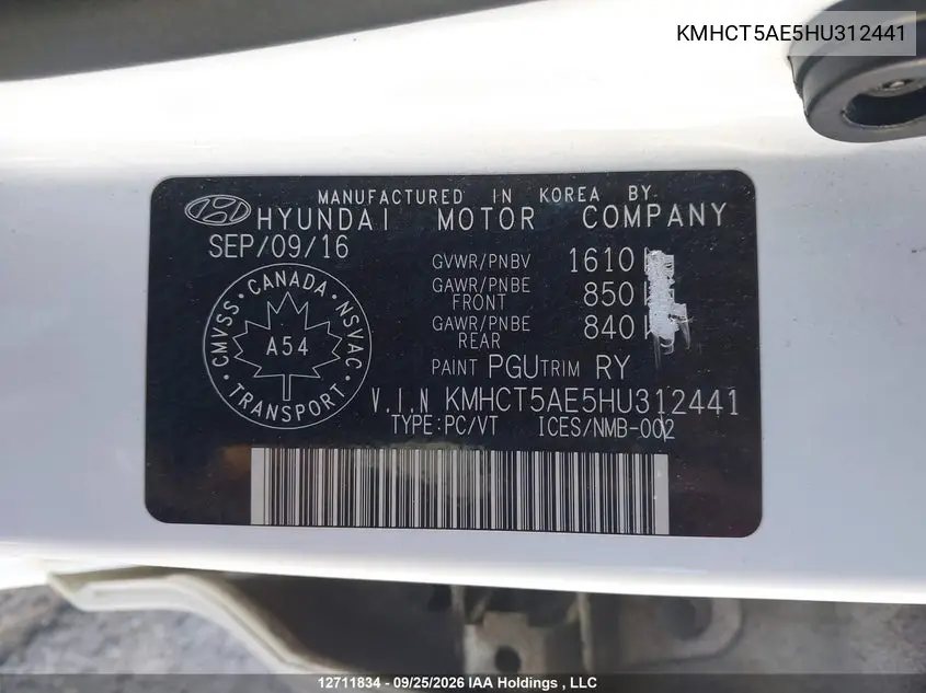 2017 HYUNDAI ACCENT VIN KMHCT5AE5HU312441 — фото 9