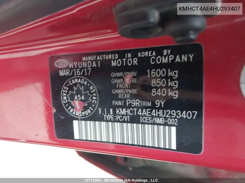 2017 HYUNDAI ACCENT VIN KMHCT4AE4HU293407 — фото 18