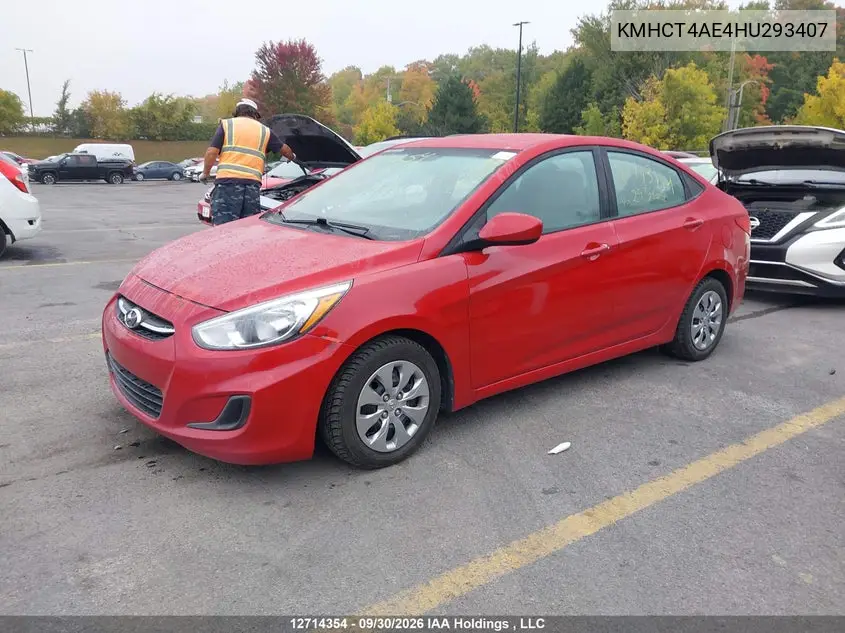 2017 HYUNDAI ACCENT VIN KMHCT4AE4HU293407 — фото 2
