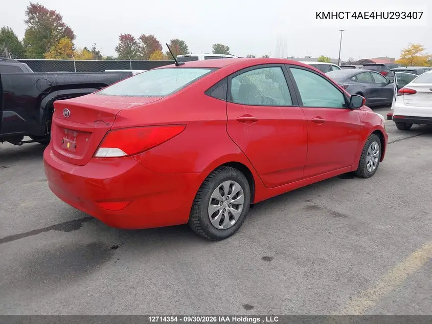2017 HYUNDAI ACCENT VIN KMHCT4AE4HU293407 — фото 4
