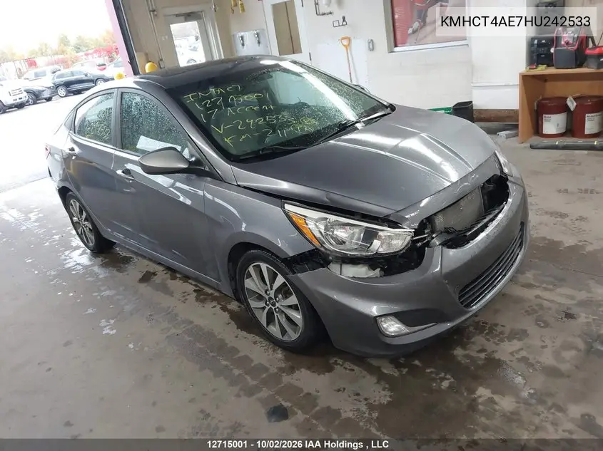 HYUNDAI ACCENT 2017, VIN KMHCT4AE7HU242533