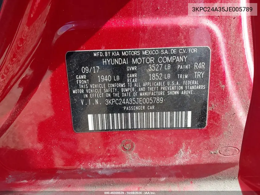 2018 HYUNDAI ACCENT VIN 3KPC24A35JE005789 — фото 9