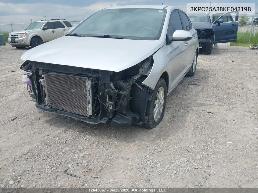 2019 HYUNDAI ACCENT VIN 3KPC25A38KE043198 — фото 2