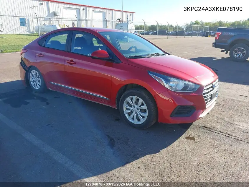 HYUNDAI ACCENT 2019, VIN 3KPC24A3XKE078190