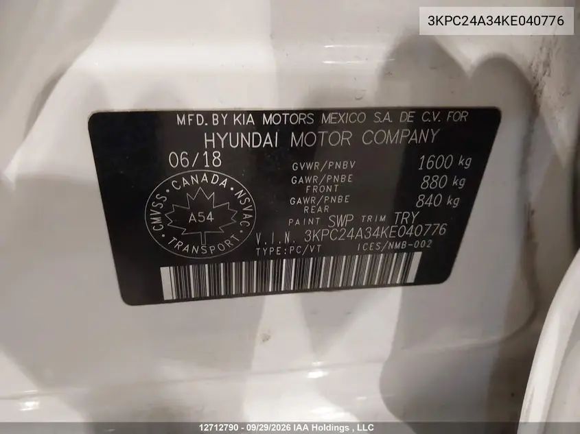 2019 HYUNDAI ACCENT VIN 3KPC24A34KE040776 — фото 19