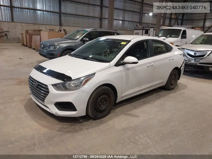 2019 HYUNDAI ACCENT VIN 3KPC24A34KE040776 — фото 2