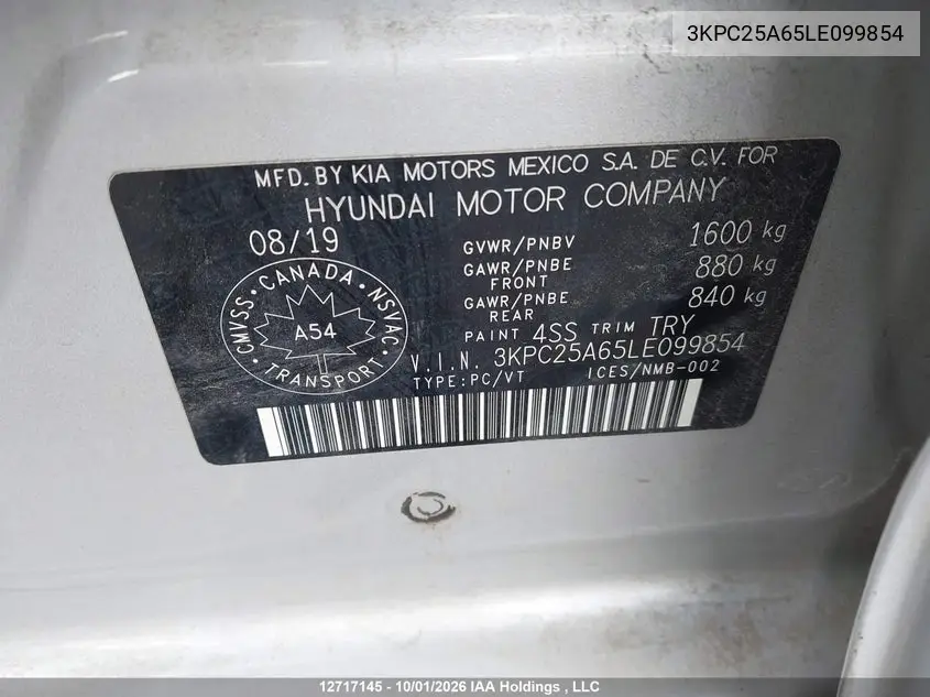 2020 HYUNDAI ACCENT VIN 3KPC25A65LE099854 — фото 20