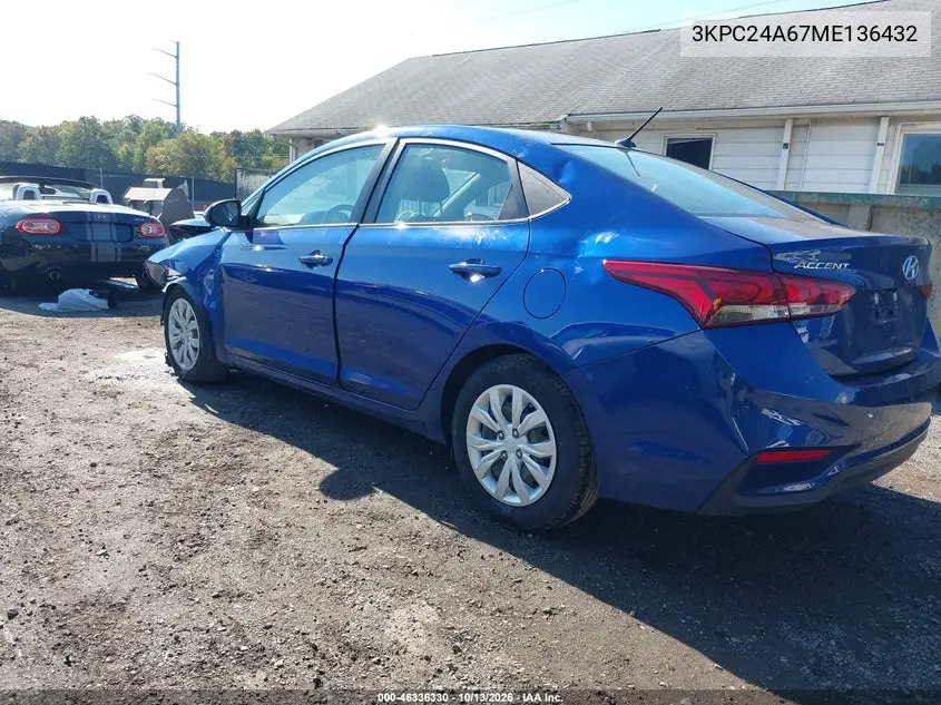2021 HYUNDAI ACCENT VIN 3KPC24A67ME136432 — фото 3