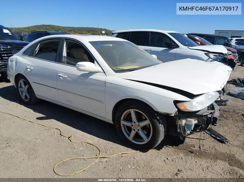 HYUNDAI AZERA 2007, VIN KMHFC46F67A170917