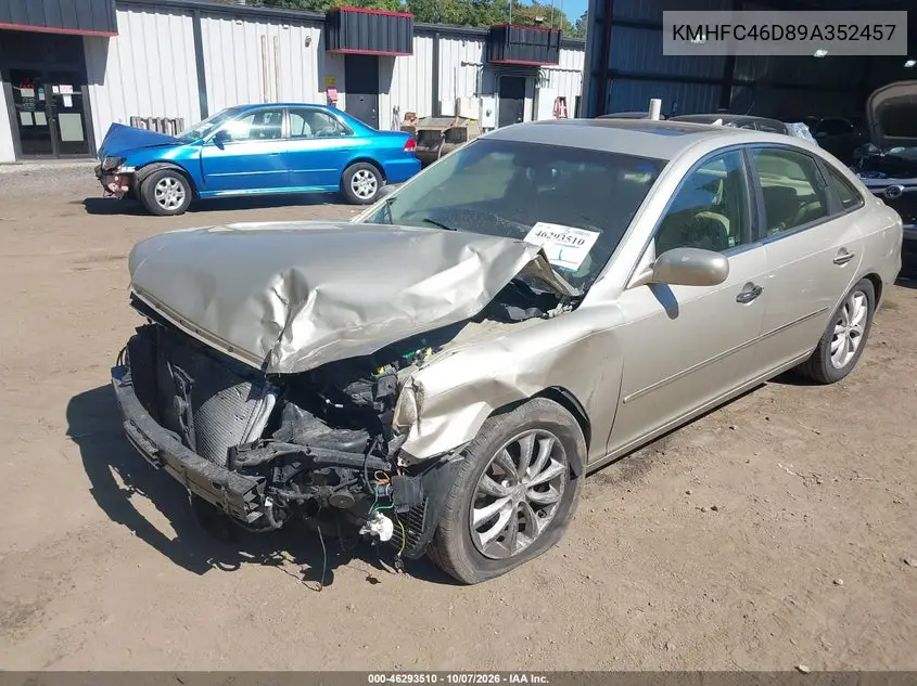 2009 HYUNDAI AZERA VIN KMHFC46D89A352457 — фото 2