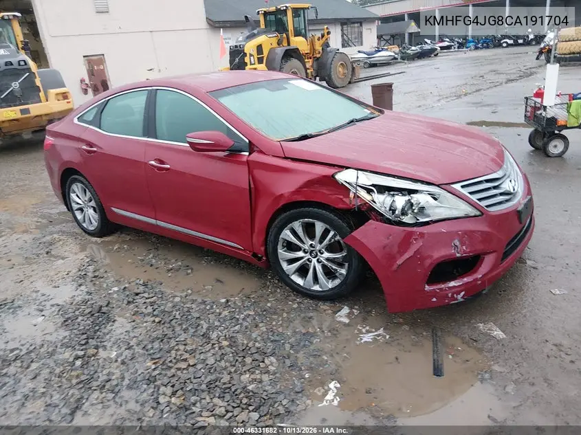 HYUNDAI AZERA 2012, VIN KMHFG4JG8CA191704