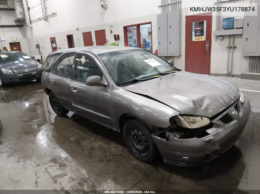 HYUNDAI ELANTRA 2000, VIN KMHJW35F3YU178874