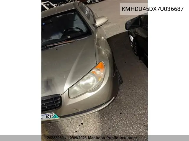 2007 HYUNDAI ELANTRA VIN KMHDU45DX7U036687 — фото 2