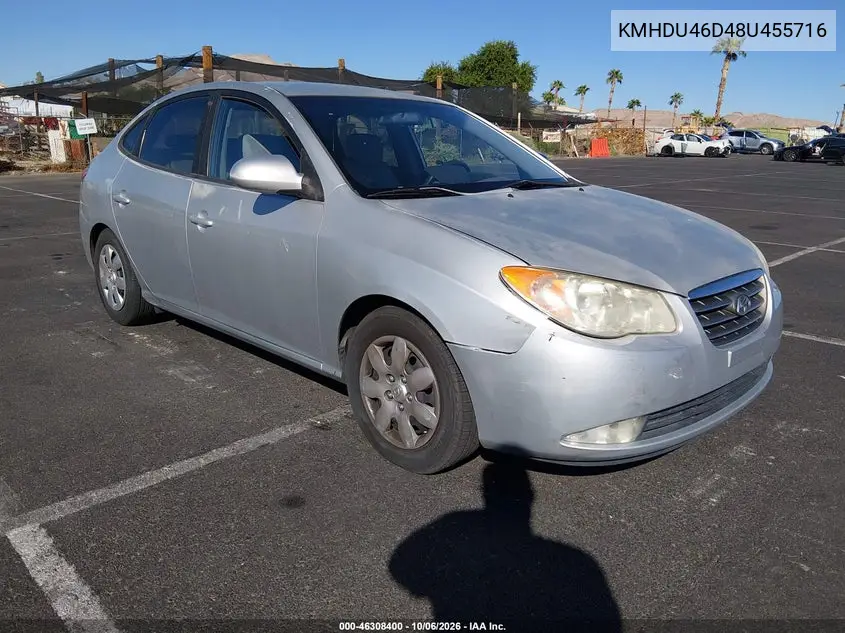 HYUNDAI ELANTRA 2008, VIN KMHDU46D48U455716