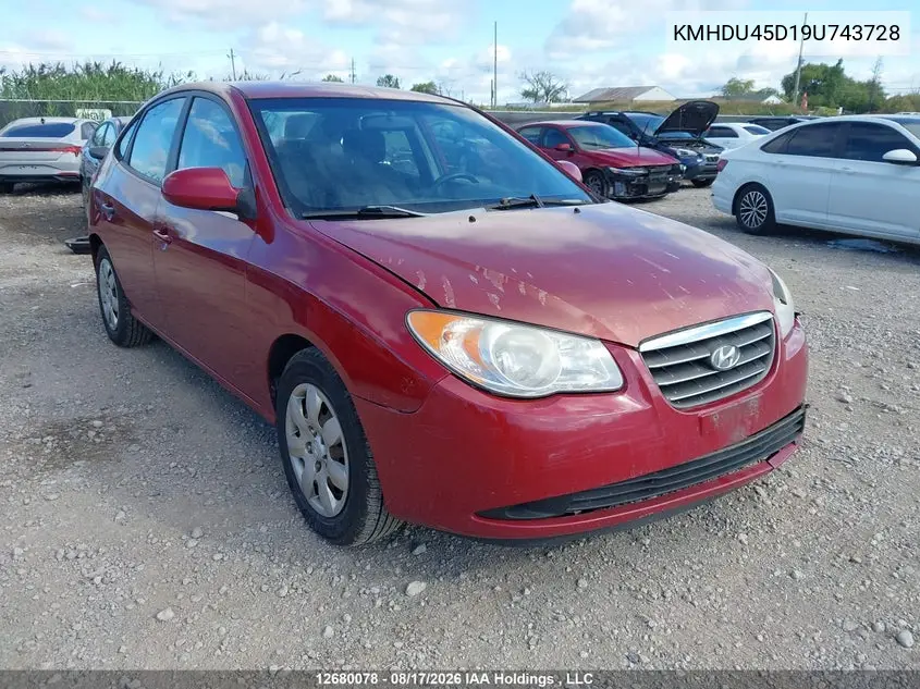 HYUNDAI ELANTRA 2009, VIN KMHDU45D19U743728