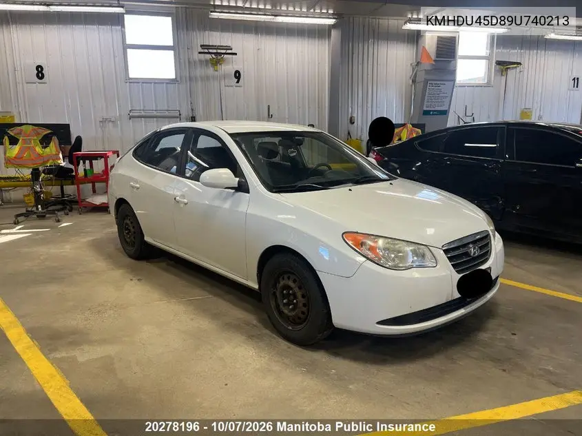HYUNDAI ELANTRA 2009, VIN KMHDU45D89U740213