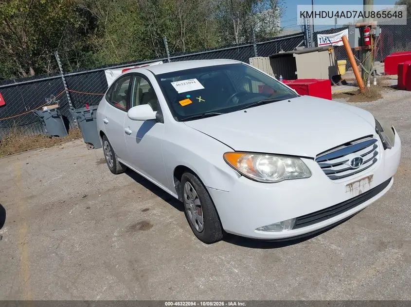 HYUNDAI ELANTRA 2010, VIN KMHDU4AD7AU865648