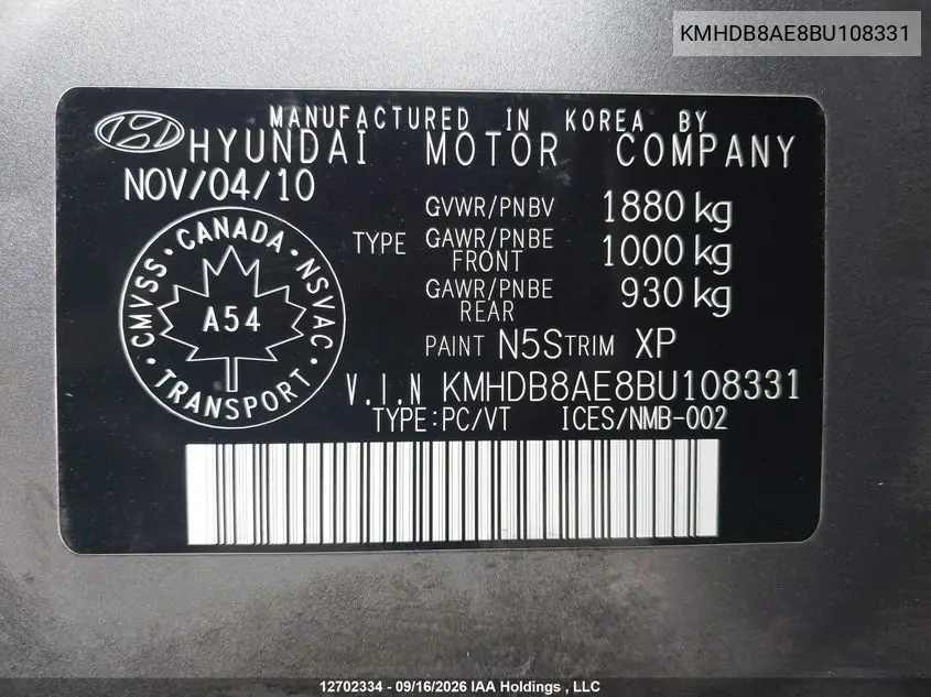 2011 HYUNDAI ELANTRA VIN KMHDB8AE8BU108331 — фото 18