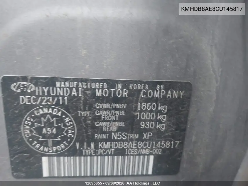 2012 HYUNDAI ELANTRA VIN KMHDB8AE8CU145817 — фото 16