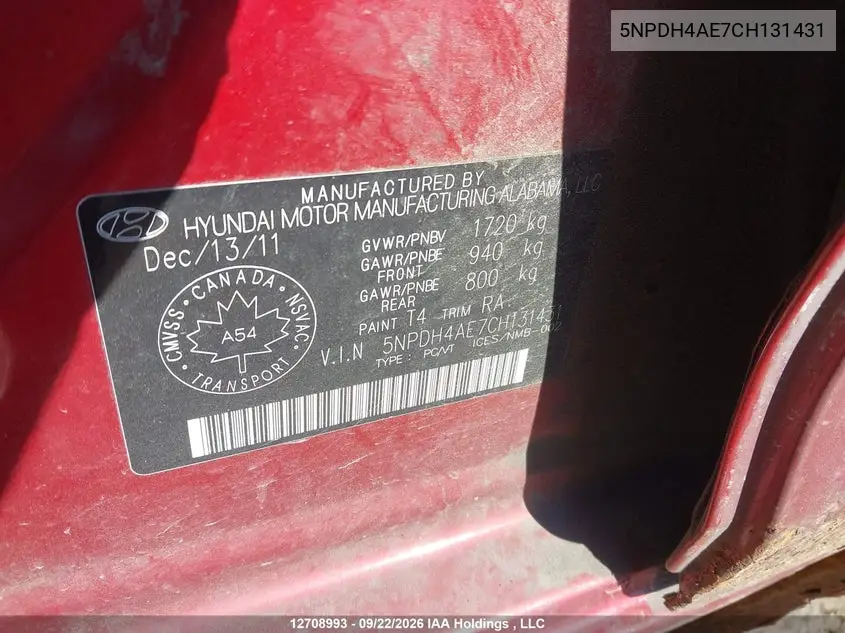 2012 HYUNDAI ELANTRA VIN 5NPDH4AE7CH131431 — фото 18