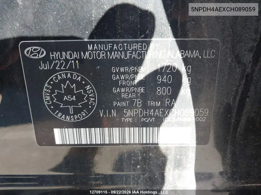 2012 HYUNDAI ELANTRA VIN 5NPDH4AEXCH089059 — фото 18