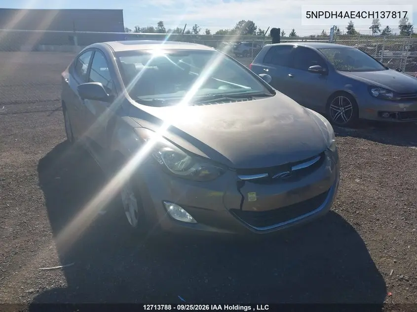 HYUNDAI ELANTRA 2012, VIN 5NPDH4AE4CH137817