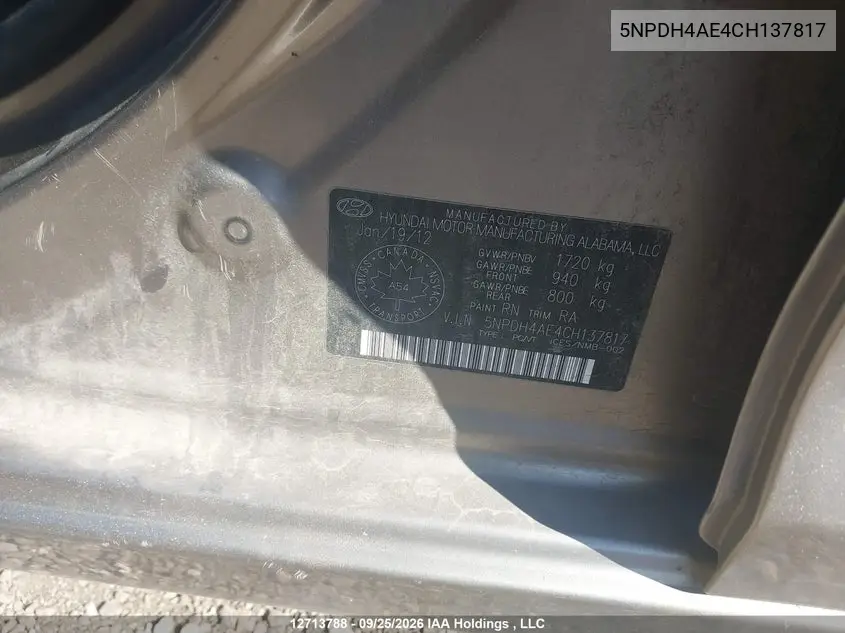2012 HYUNDAI ELANTRA VIN 5NPDH4AE4CH137817 — фото 17