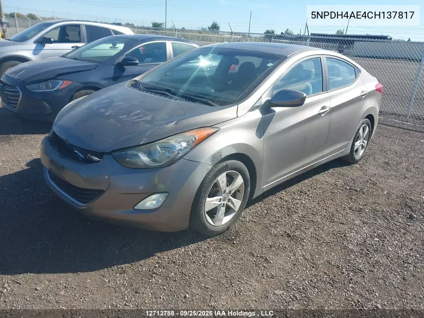 2012 HYUNDAI ELANTRA VIN 5NPDH4AE4CH137817 — фото 2