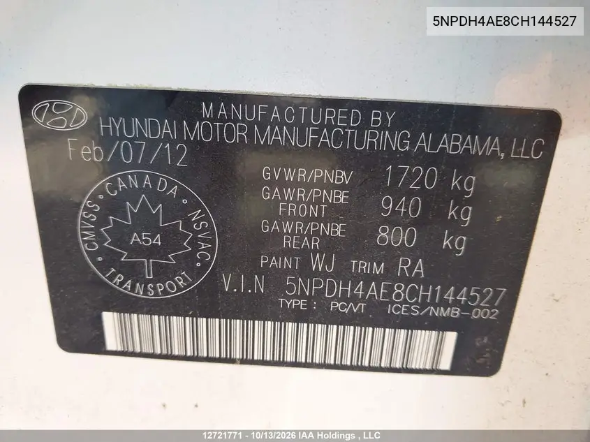 2012 HYUNDAI ELANTRA VIN 5NPDH4AE8CH144527 — фото 19