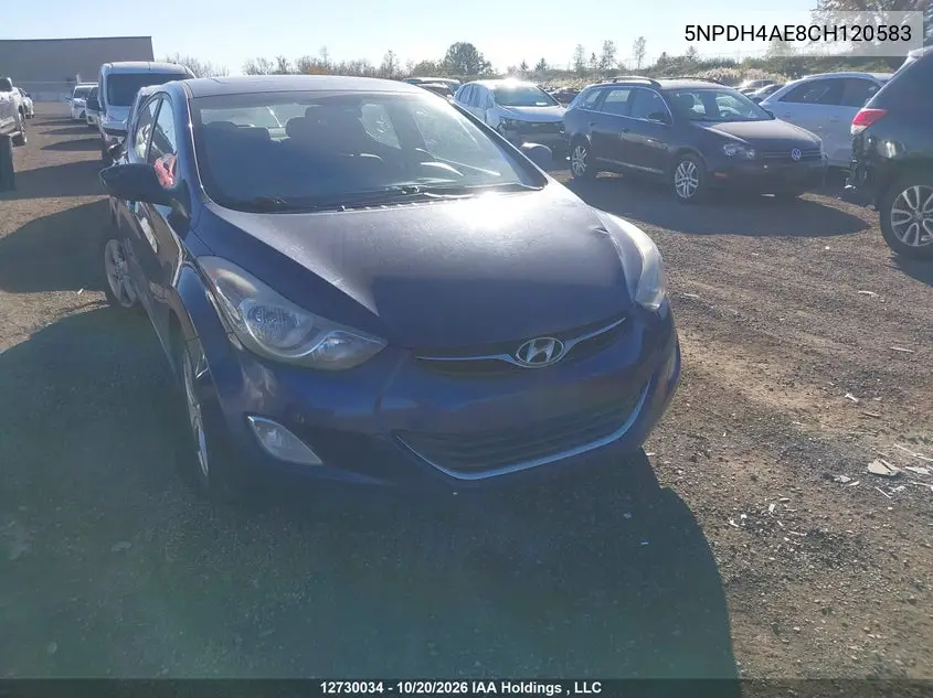 HYUNDAI ELANTRA 2012, VIN 5NPDH4AE8CH120583