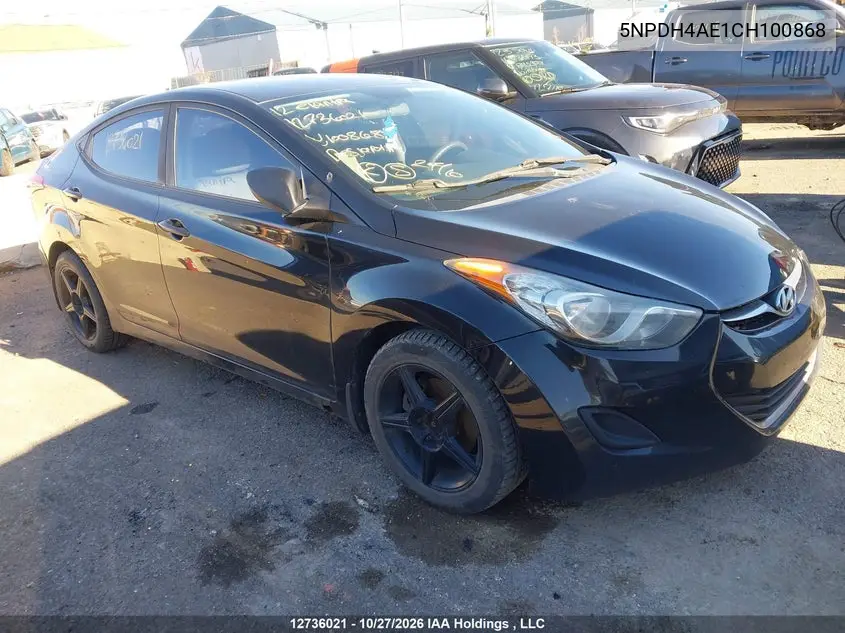 HYUNDAI ELANTRA 2012, VIN 5NPDH4AE1CH100868