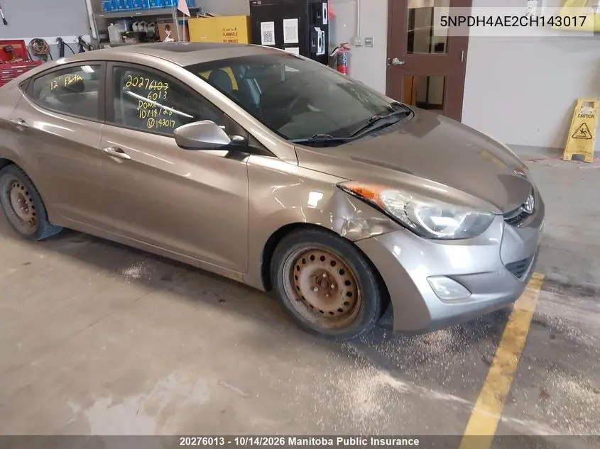 HYUNDAI ELANTRA 2012, VIN 5NPDH4AE2CH143017