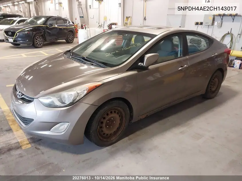 2012 HYUNDAI ELANTRA VIN 5NPDH4AE2CH143017 — фото 2