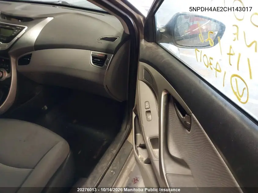2012 HYUNDAI ELANTRA VIN 5NPDH4AE2CH143017 — фото 5