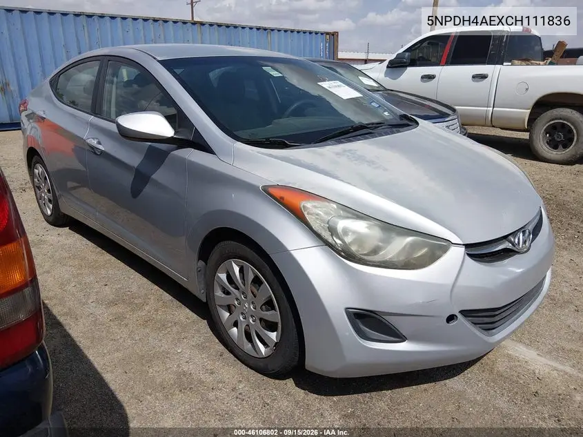 HYUNDAI ELANTRA 2012, VIN 5NPDH4AEXCH111836