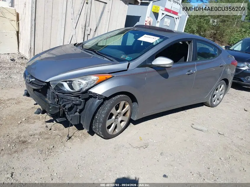 2012 HYUNDAI ELANTRA VIN KMHDH4AE0CU356209 — фото 2